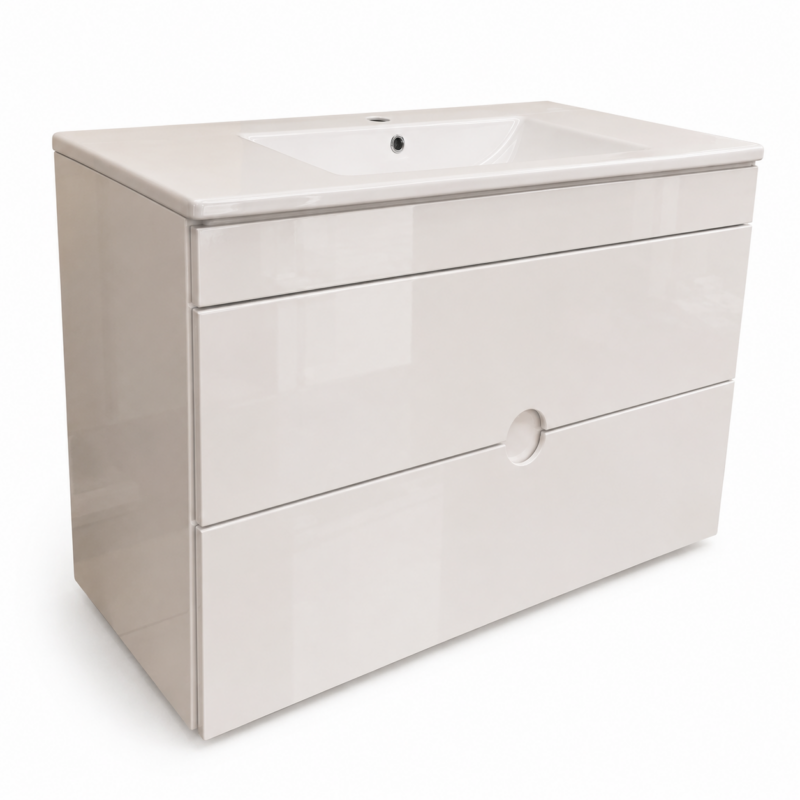 Penny 900 White High Gloss Wall Hung Bathroom Vanity – 2 Drawers