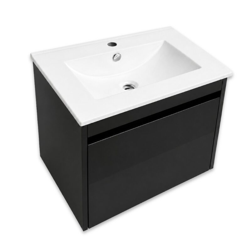 Penny 600 Black High Gloss 1 Drawer Straight Finger Grip Plain Basin
