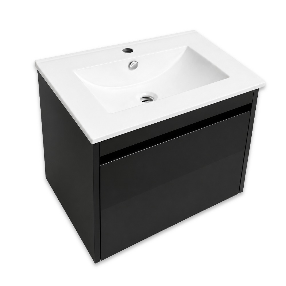 Penny 600 Black High Gloss 1 Drawer Straight Finger Grip Plain Basin