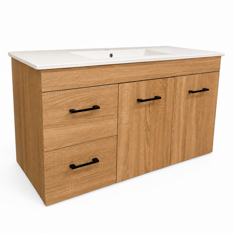 Penny 1000 Boston Oak Wall Hung Bathroom Vanity – 2 Drawers 2 Doors