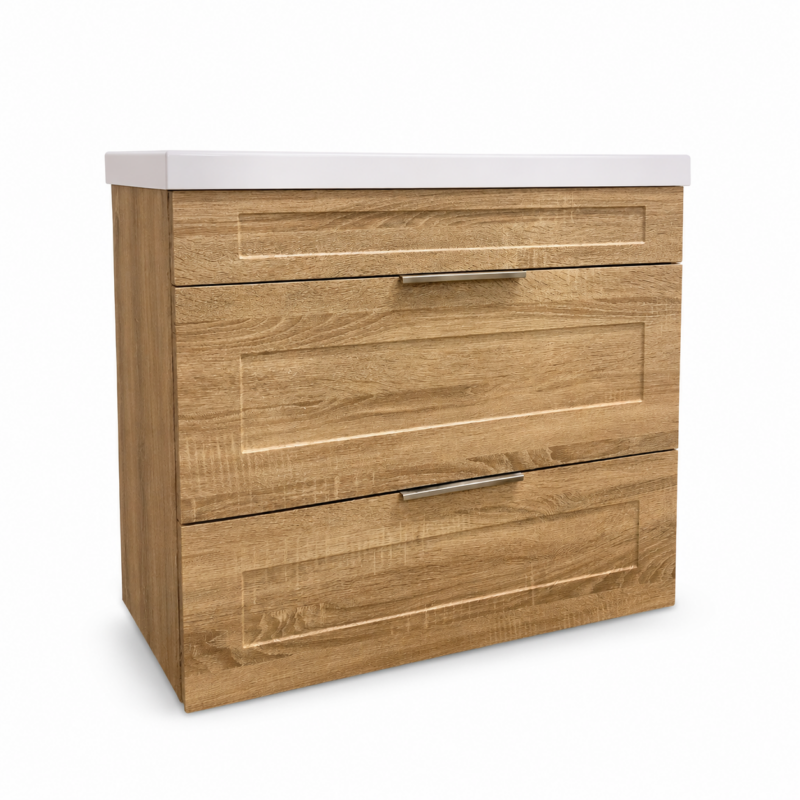 Victoria 800 Boston Oak Wall Hung Bathroom Vanity – 2 Drawers